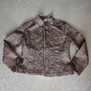 Chico's Women's Long Sleeve Brown Floral Print Open Front Blazer Jacket Size 1